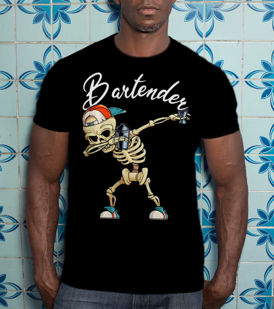 Bartender Skeleton Dab With Shaker And Glass T-Shirt