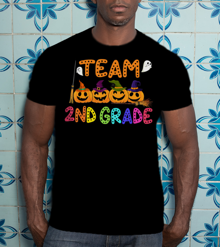 Team 2nd Grade Halloween Pumpkin Crew T-Shirt