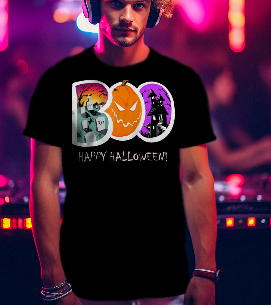 Happy Halloween Boo Trick Or Treat Pumpkin Graveyard Haunted House T-Shirt