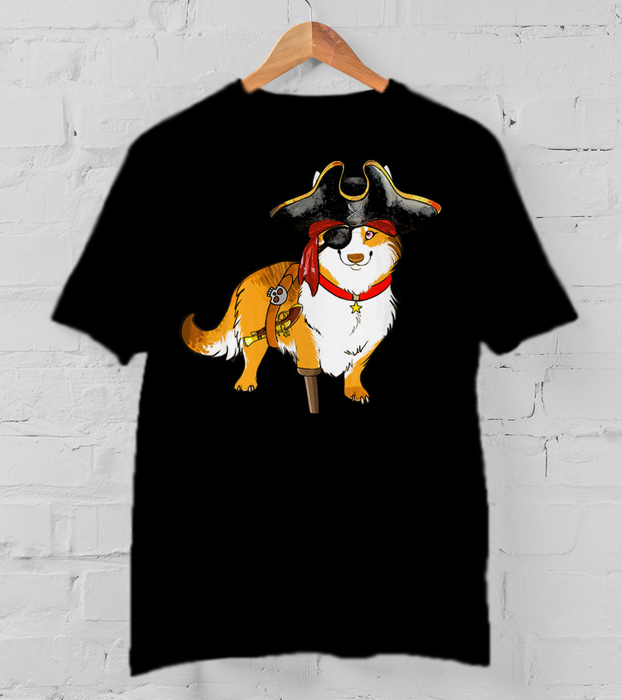 Funny Corgi Pirates With Pegleg And Eyepatch T-Shirt