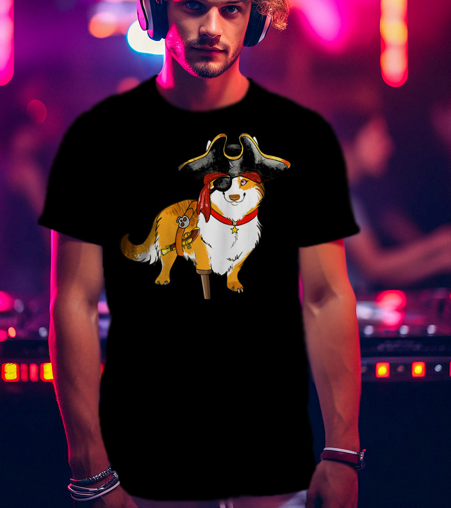 Funny Corgi Pirates With Pegleg And Eyepatch T-Shirt