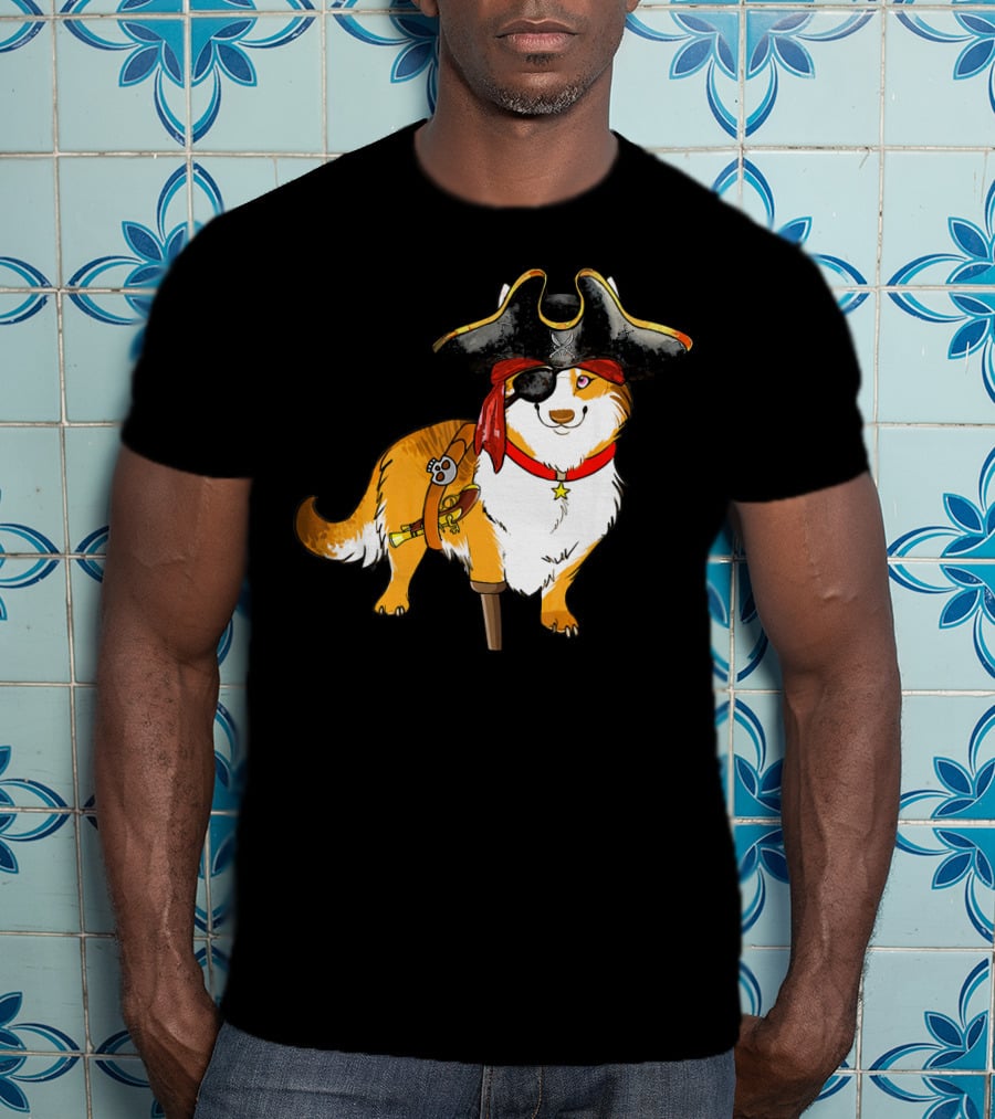Funny Corgi Pirates With Pegleg And Eyepatch T-Shirt