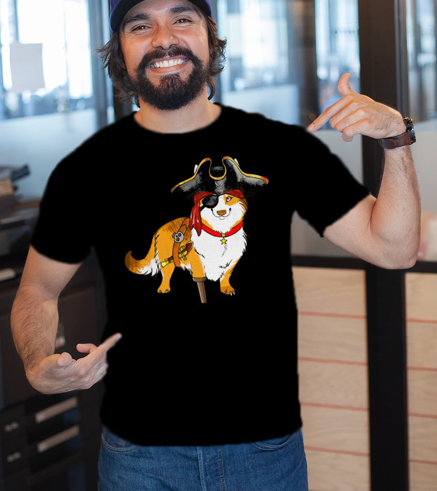 Funny Corgi Pirates With Pegleg And Eyepatch T-Shirt