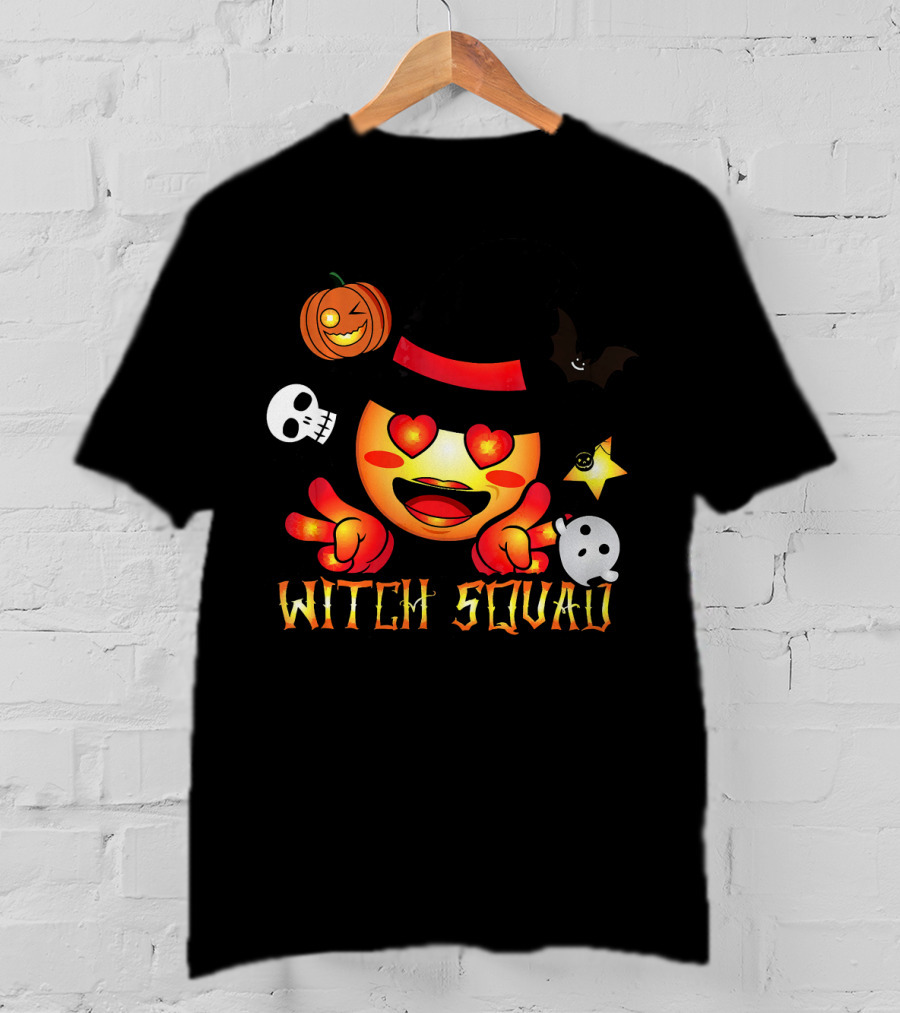 Witch Squad Halloween Emoji Pumpkin Bat Skull Ghost T-Shirt