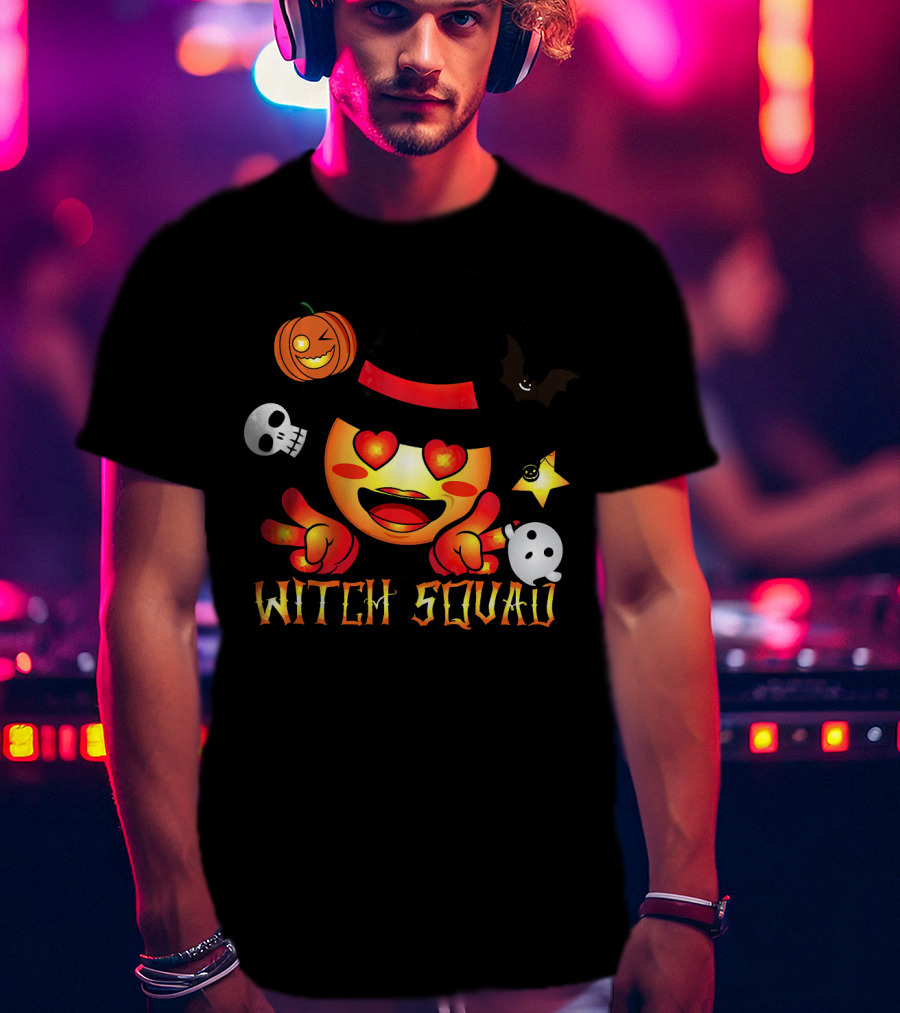 Witch Squad Halloween Emoji Pumpkin Bat Skull Ghost T-Shirt