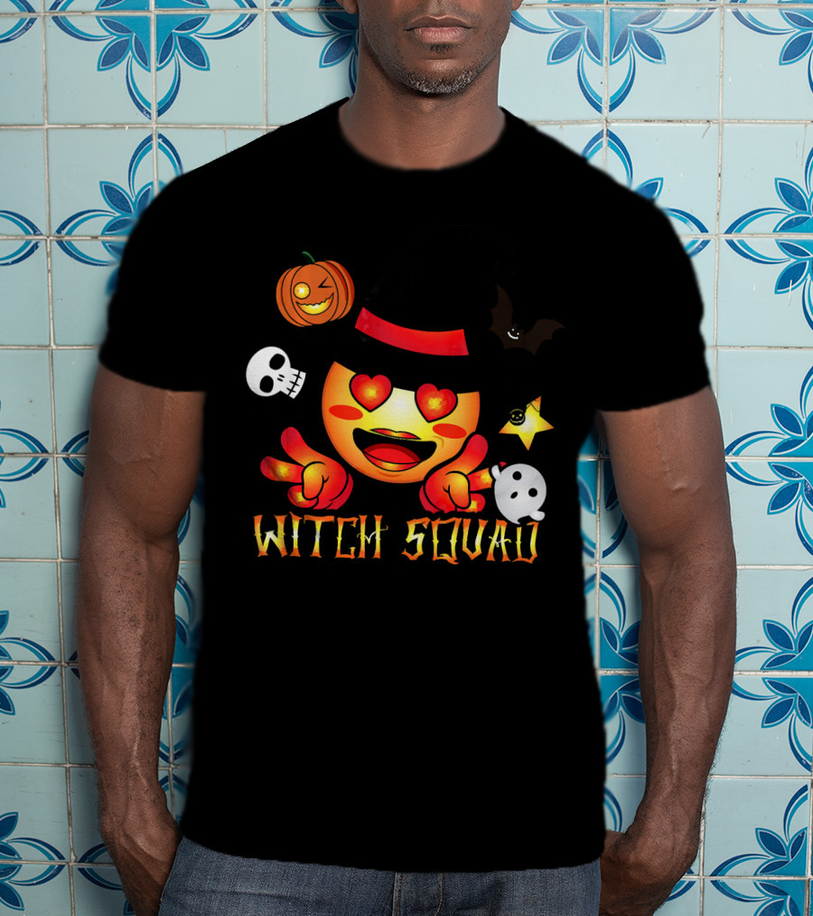 Witch Squad Halloween Emoji Pumpkin Bat Skull Ghost T-Shirt