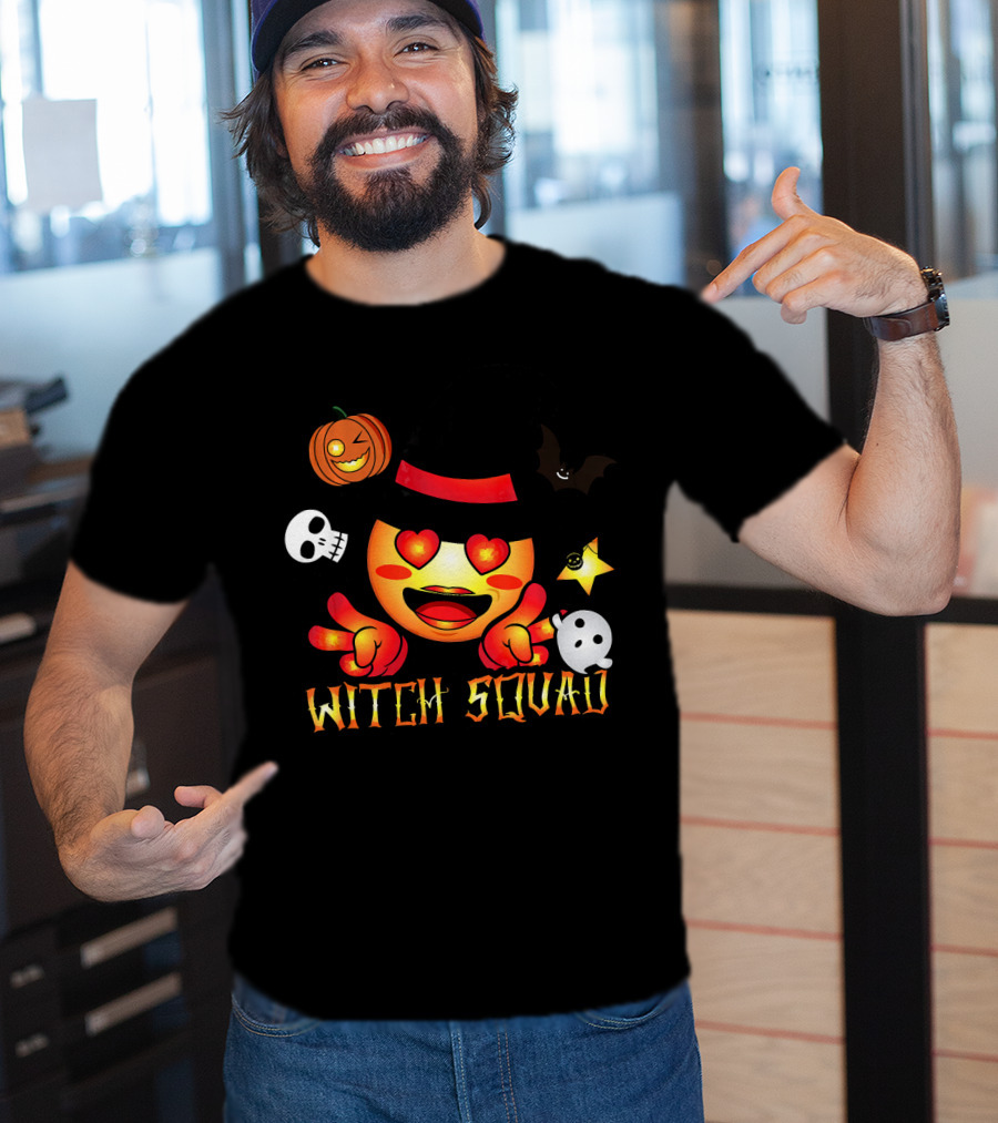 Witch Squad Halloween Emoji Pumpkin Bat Skull Ghost T-Shirt