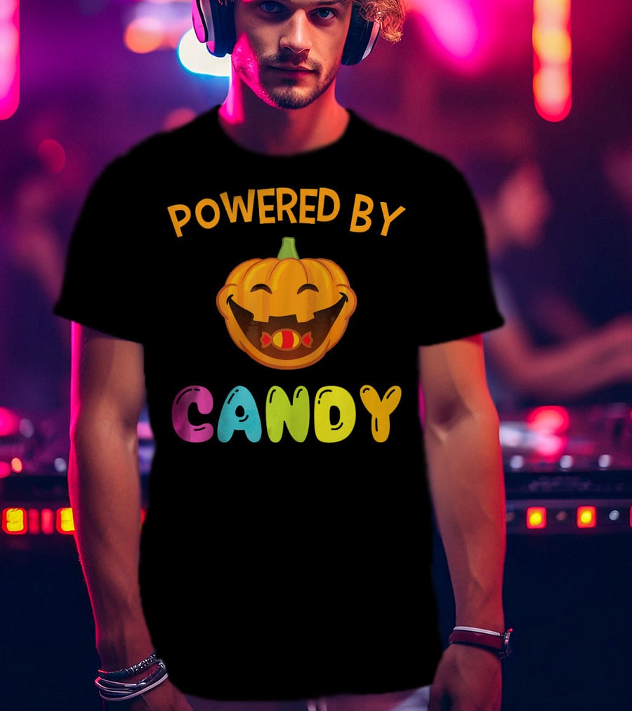 Powered By Candy Halloween Pumpkin Face T-Shirt