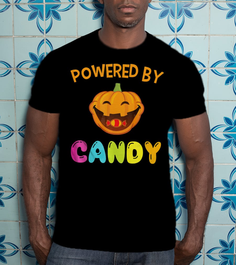 Powered By Candy Halloween Pumpkin Face T-Shirt