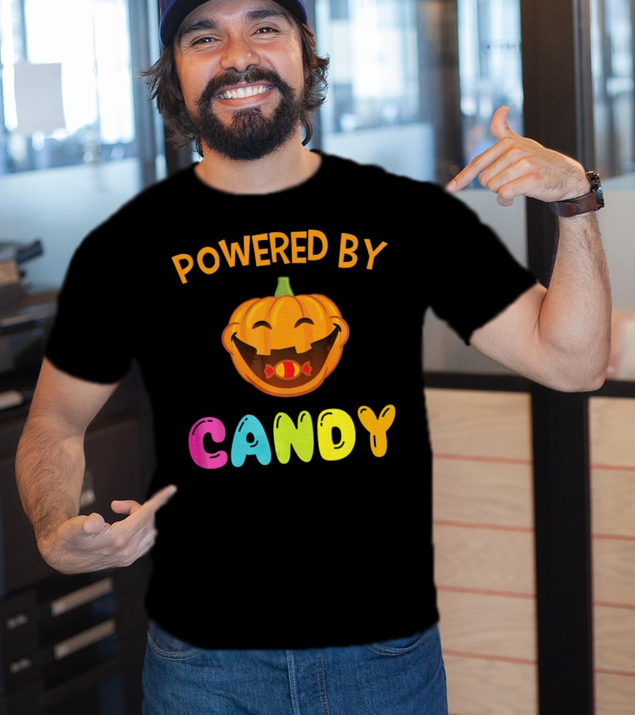 Powered By Candy Halloween Pumpkin Face T-Shirt