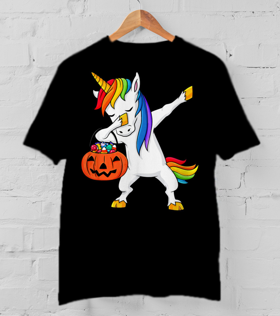 Dabbing Unicorn Halloween Pumpkin Candy Dab Girl T-Shirt