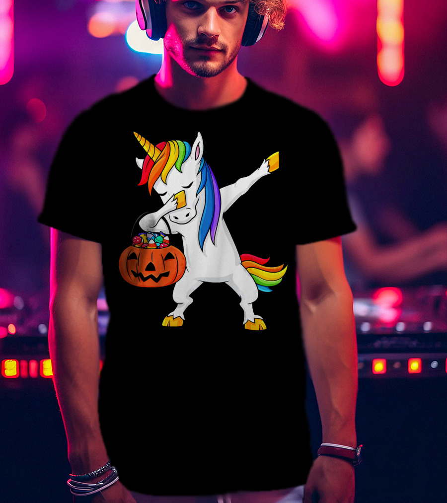 Dabbing Unicorn Halloween Pumpkin Candy Dab Girl T-Shirt
