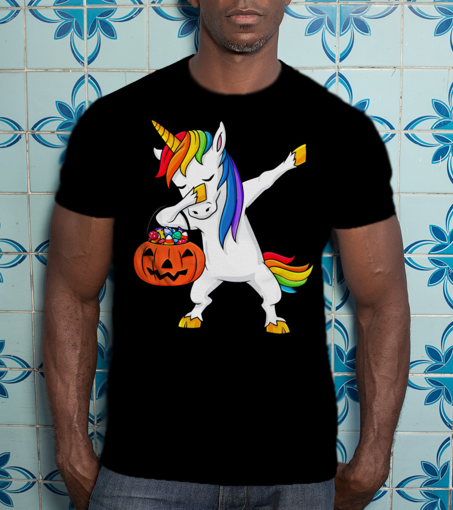 Dabbing Unicorn Halloween Pumpkin Candy Dab Girl T-Shirt