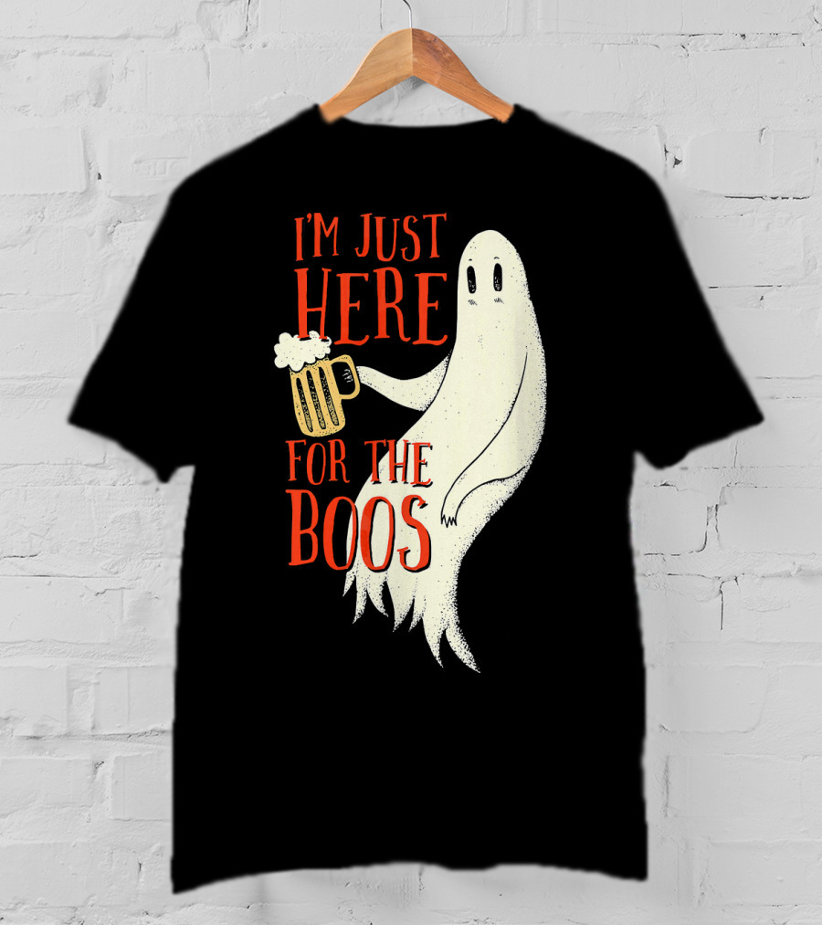 I'm Just Here For The Boos Ghost Holding Beer T-Shirt