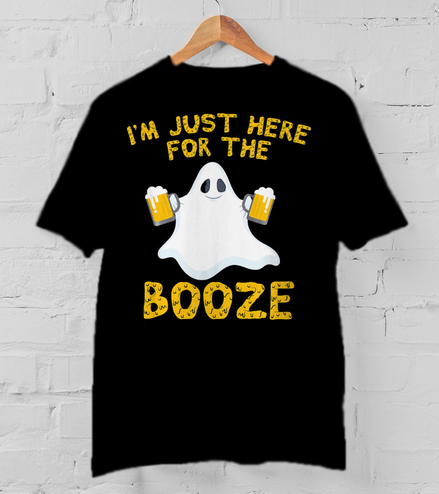 I'm Just Here For The Booze Ghost Holding Beer Mugs T-Shirt