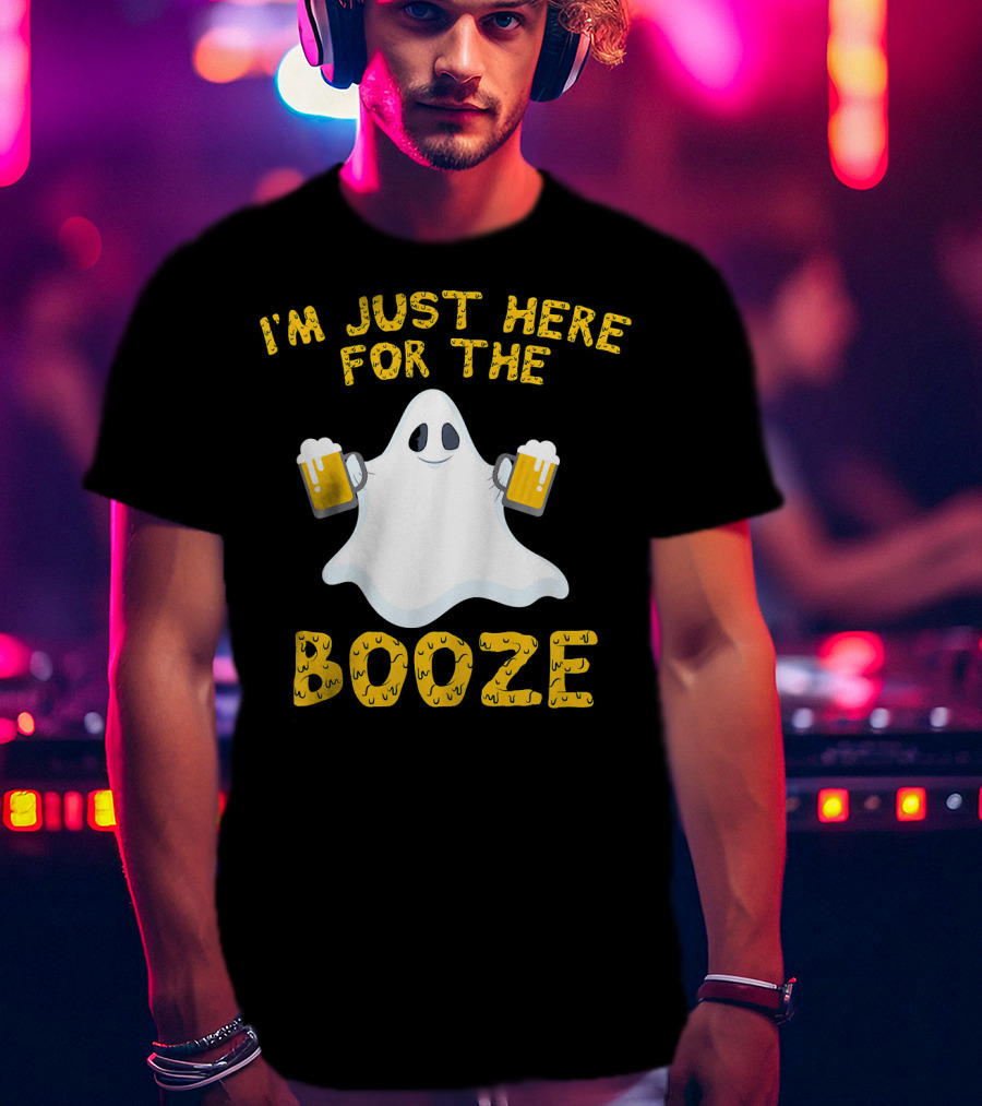 I'm Just Here For The Booze Ghost Holding Beer Mugs T-Shirt