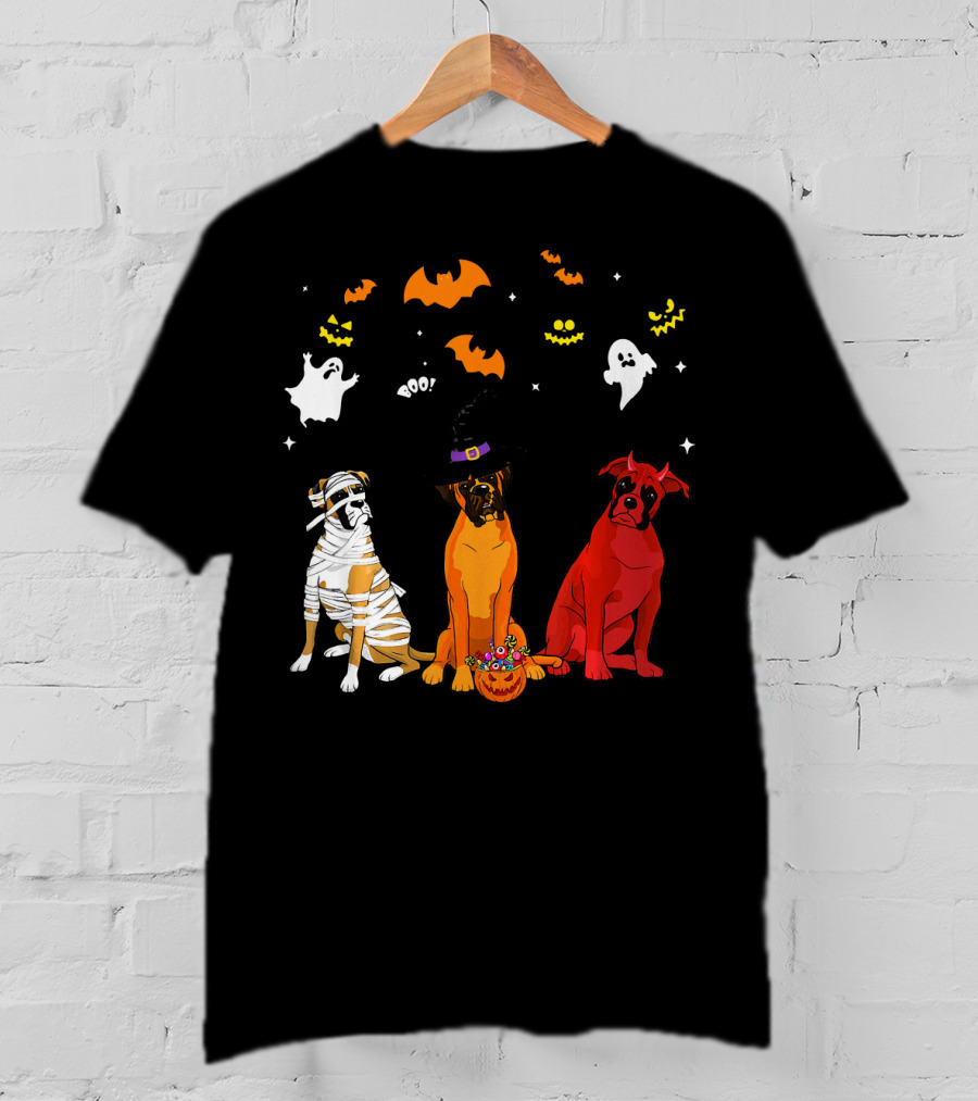 Halloween Boxer Dogs Mummy Witch Ghosts Bats T-Shirt