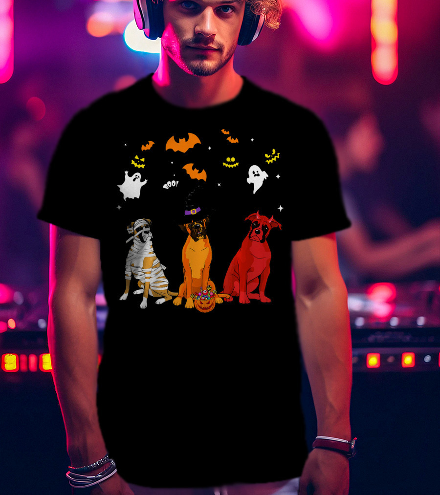 Halloween Boxer Dogs Mummy Witch Ghosts Bats T-Shirt