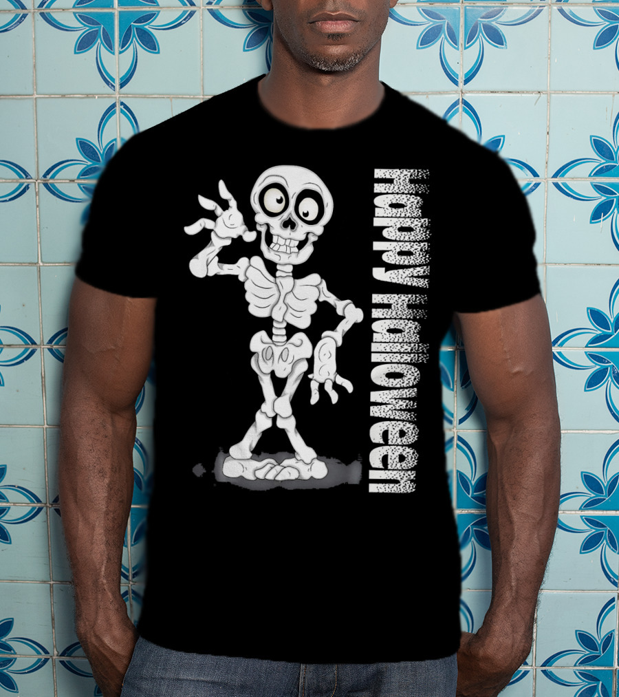 Happy Halloween Funny Scary Skeleton Cel T-Shirt