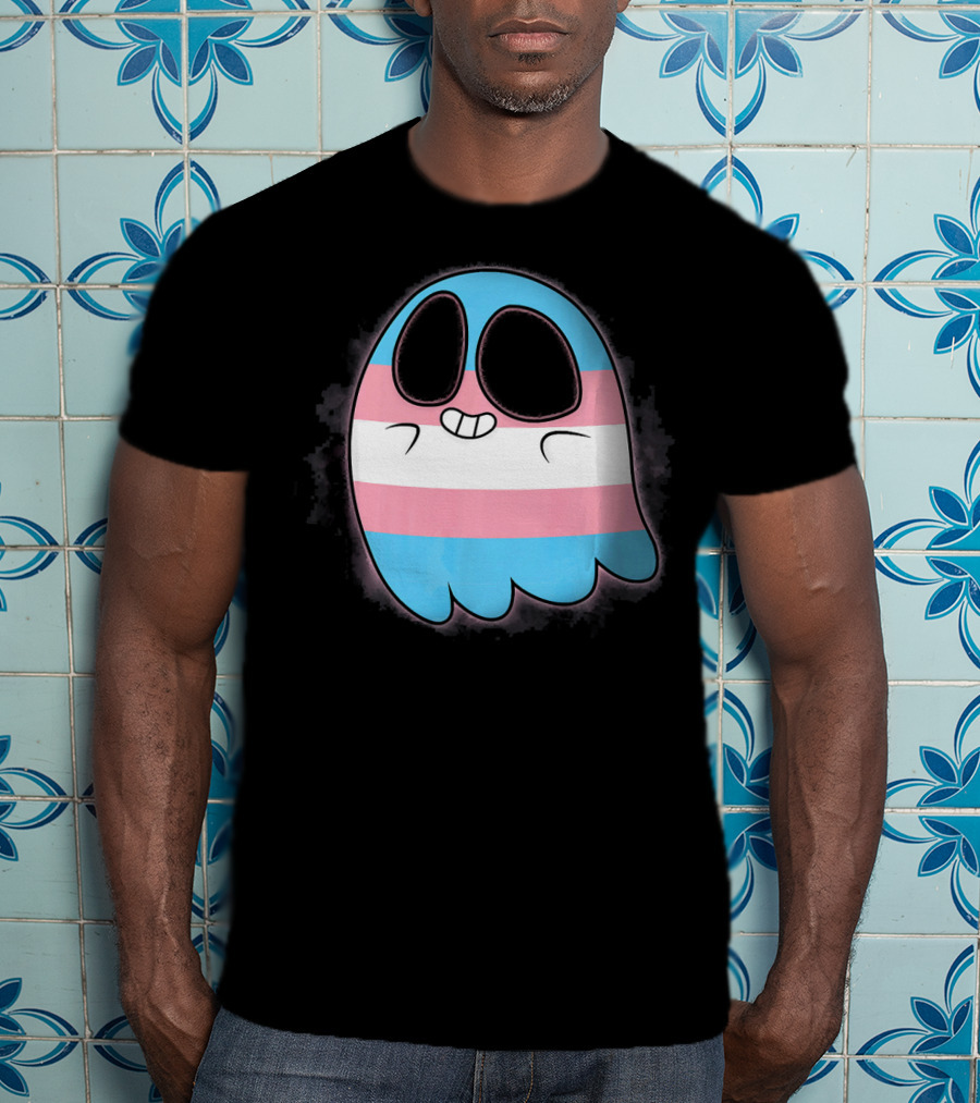 Cute Smiling Rainbow Transgender Ghost Pac-Man T-Shirt