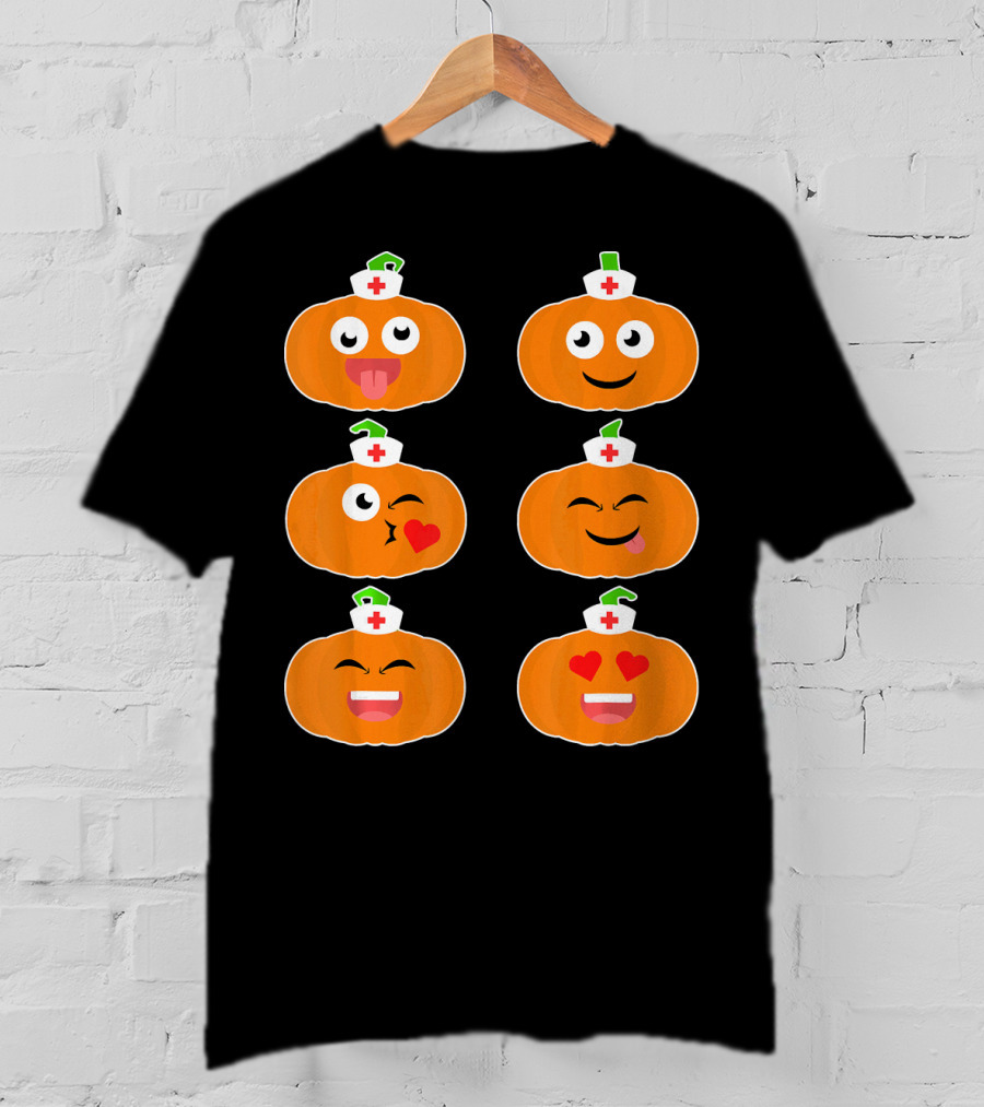 Nurse Halloween Pumpkin Emoticons T-Shirt