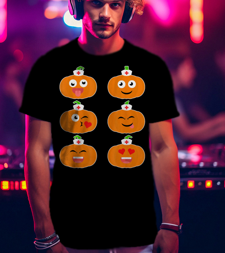 Nurse Halloween Pumpkin Emoticons T-Shirt