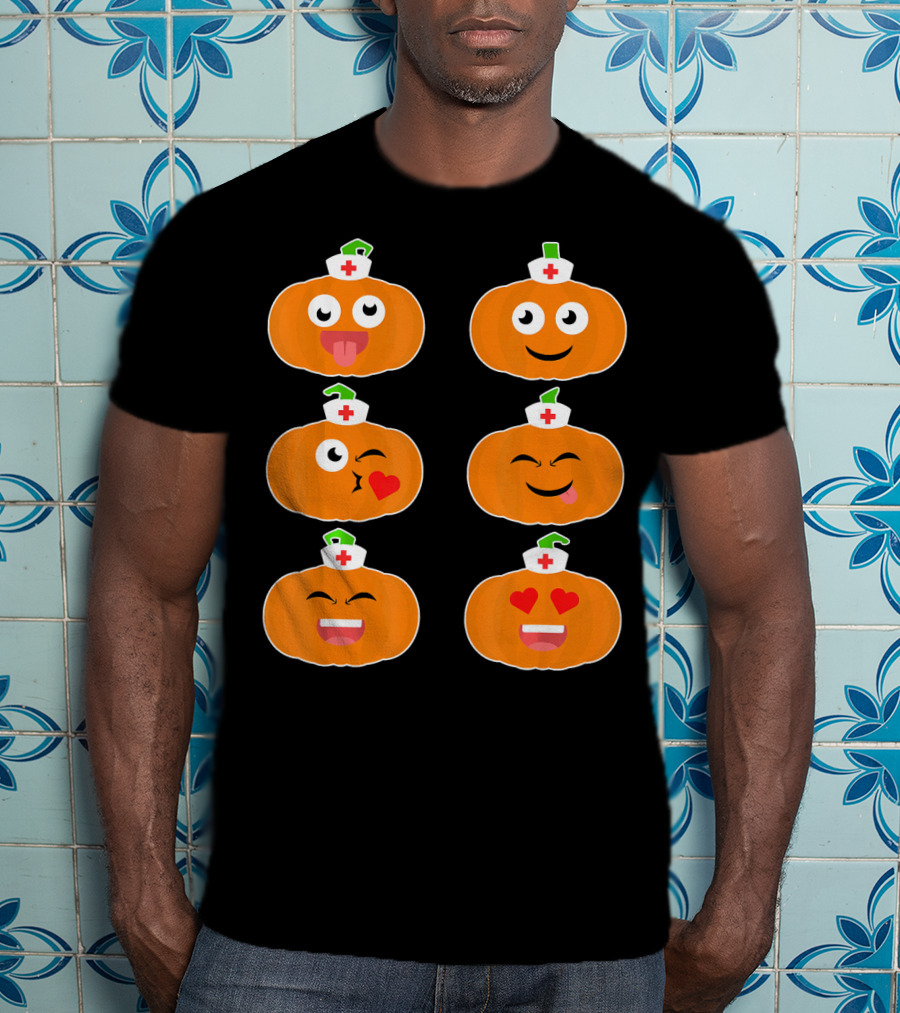 Nurse Halloween Pumpkin Emoticons T-Shirt