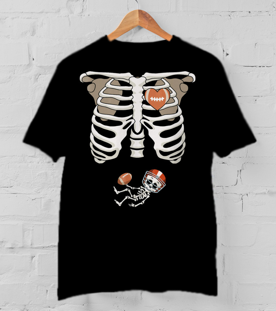 Pregnancy Skeleton Rib Funny Foo Baby Skeleton Football Heart Helmet T-Shirt