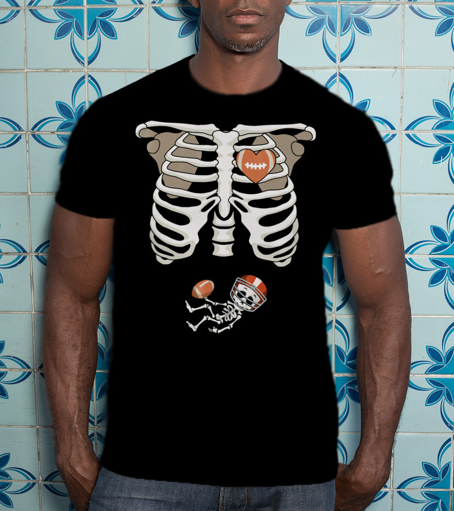 Pregnancy Skeleton Rib Funny Foo Baby Skeleton Football Heart Helmet T-Shirt