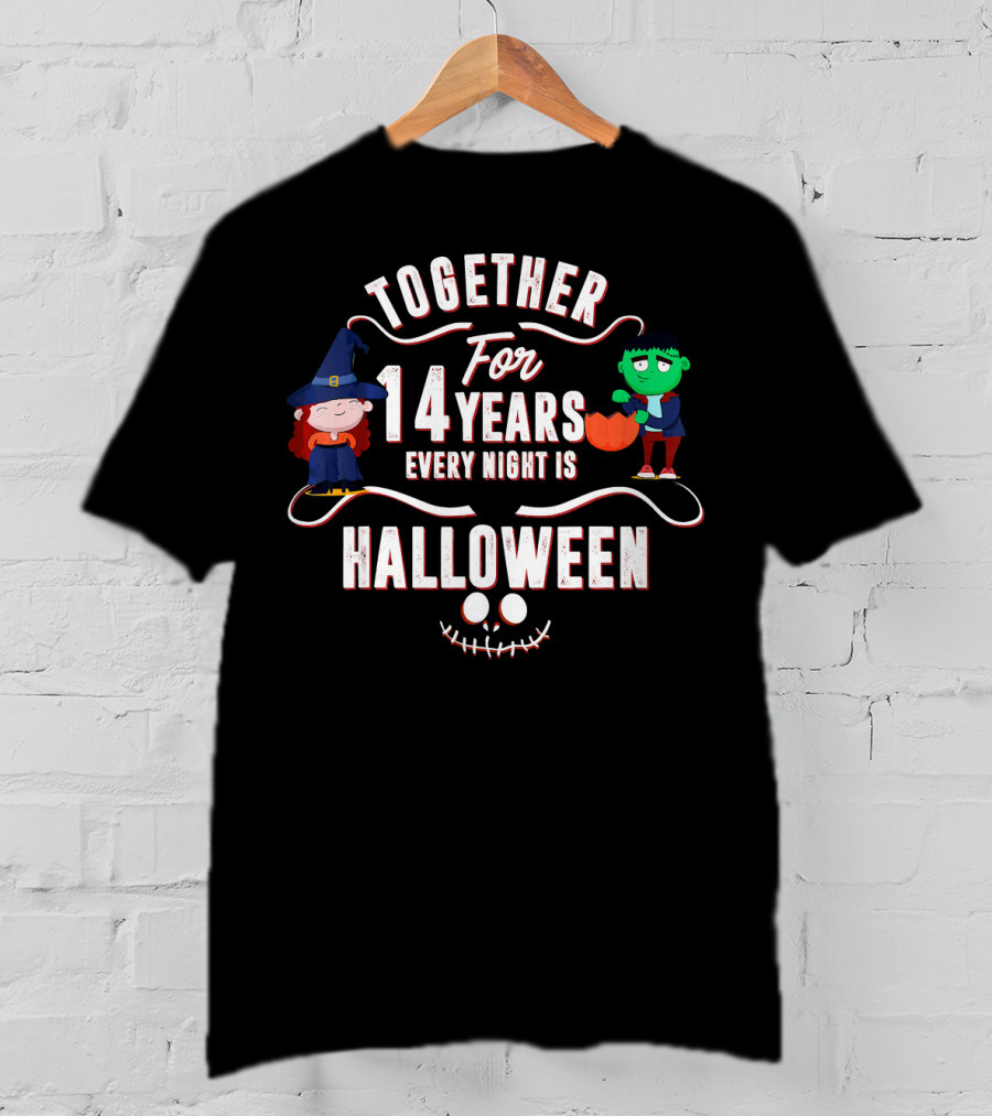 Together For 14 Years Every Night Is Halloween Witch And Frankenstein T-Shirt