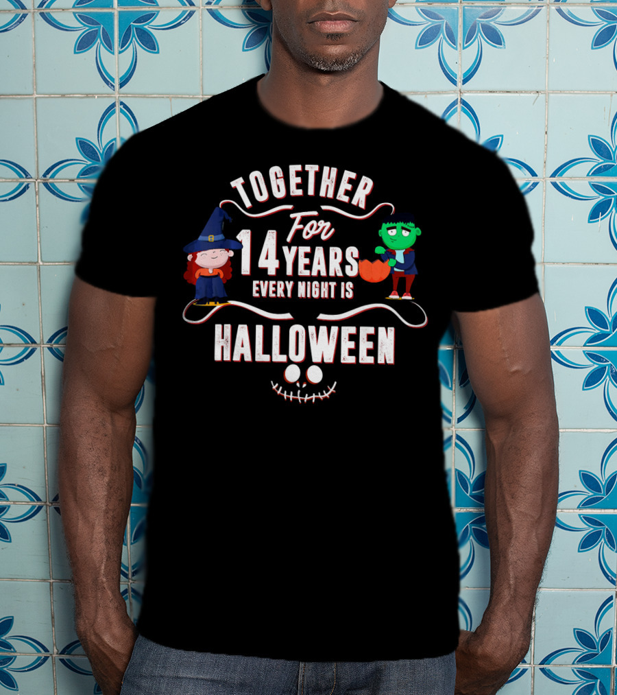 Together For 14 Years Every Night Is Halloween Witch And Frankenstein T-Shirt