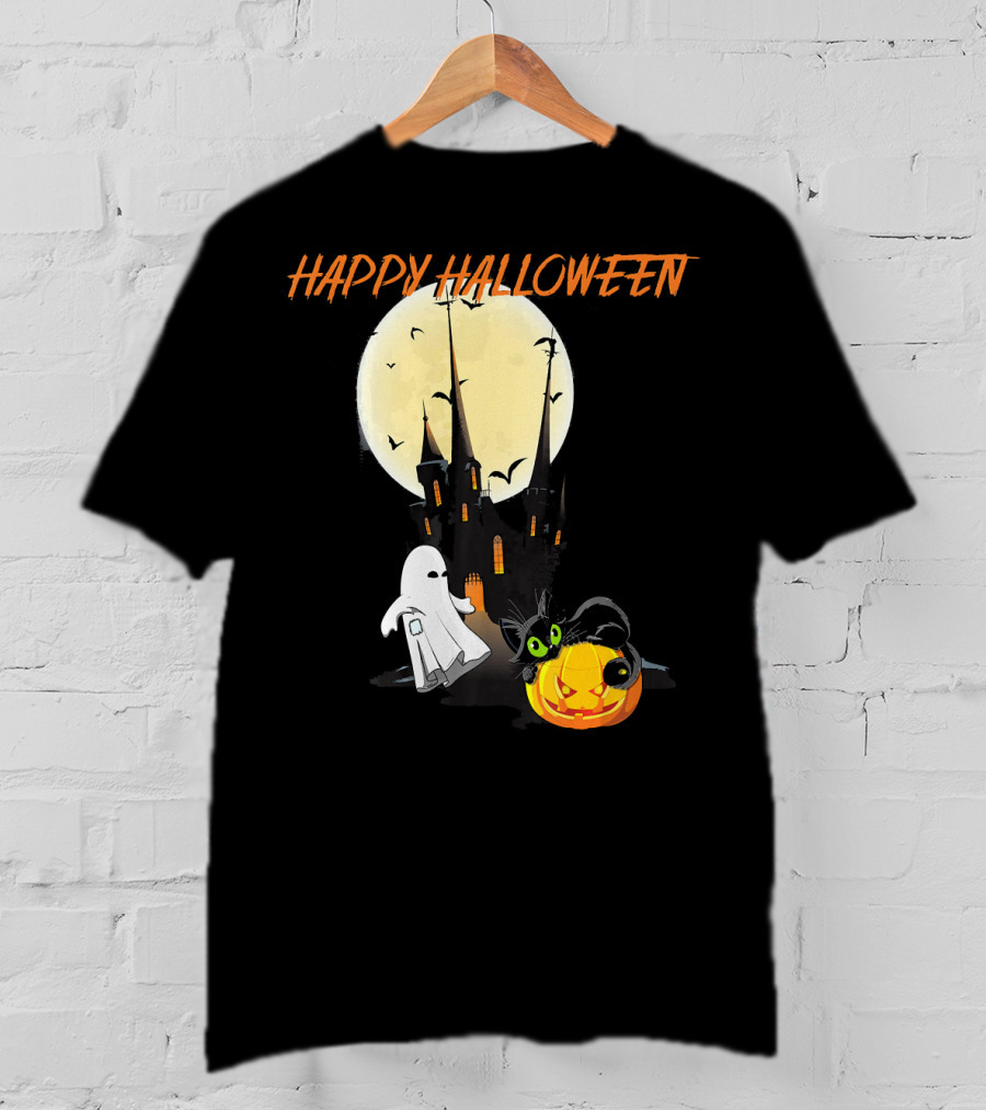 Happy Halloween Ghost Scary Cat Moon Pumpkin T-Shirt