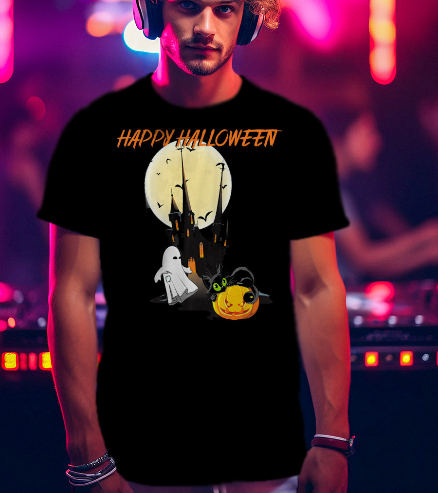 Happy Halloween Ghost Scary Cat Moon Pumpkin T-Shirt