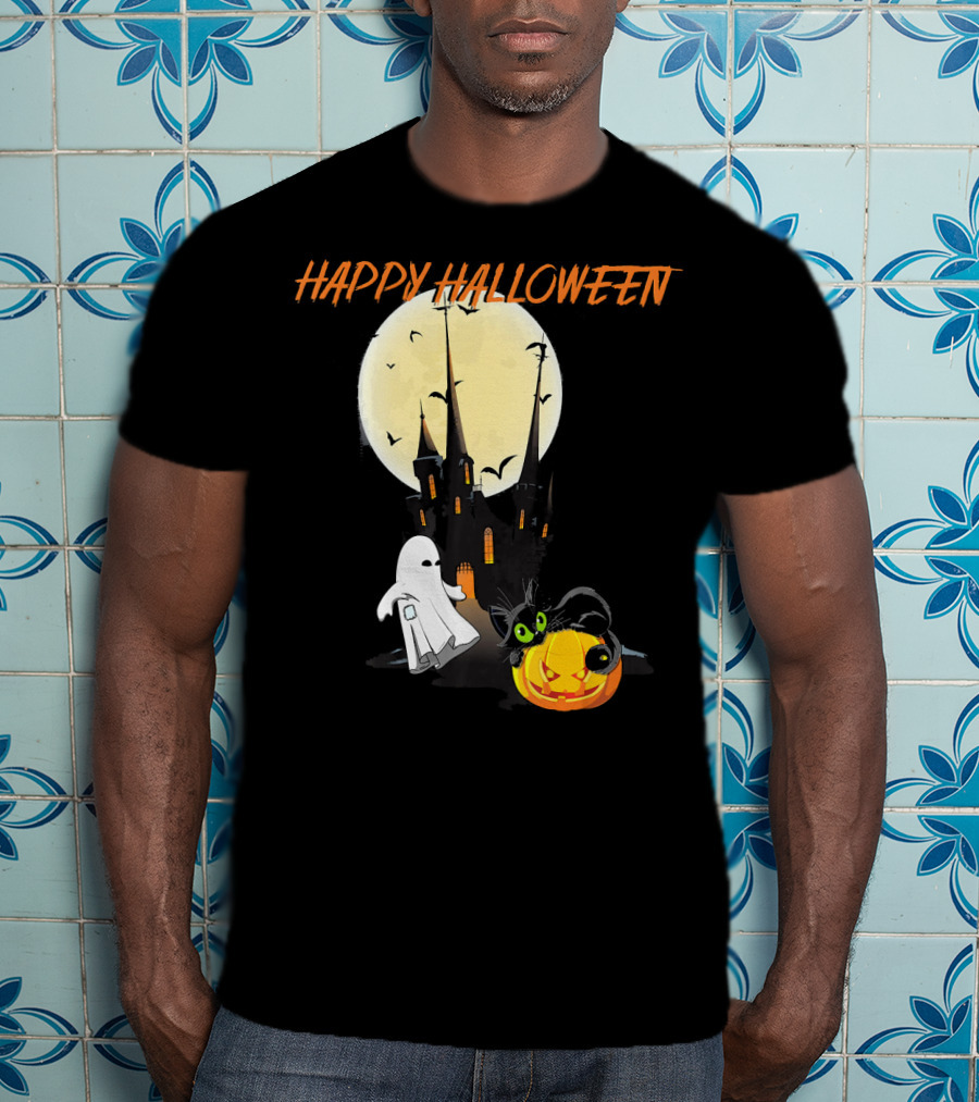 Happy Halloween Ghost Scary Cat Moon Pumpkin T-Shirt