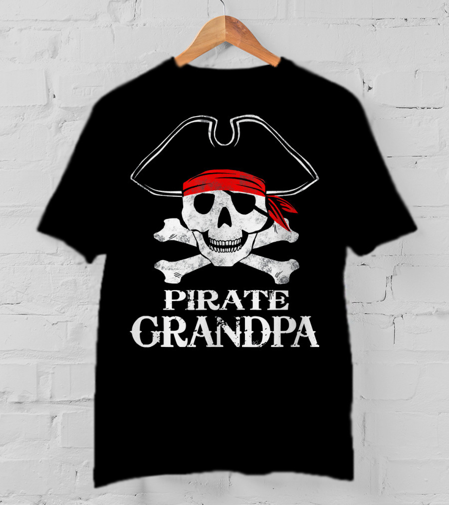 Pirate Grandpa Skull With Crossbones And Bandana T-Shirt