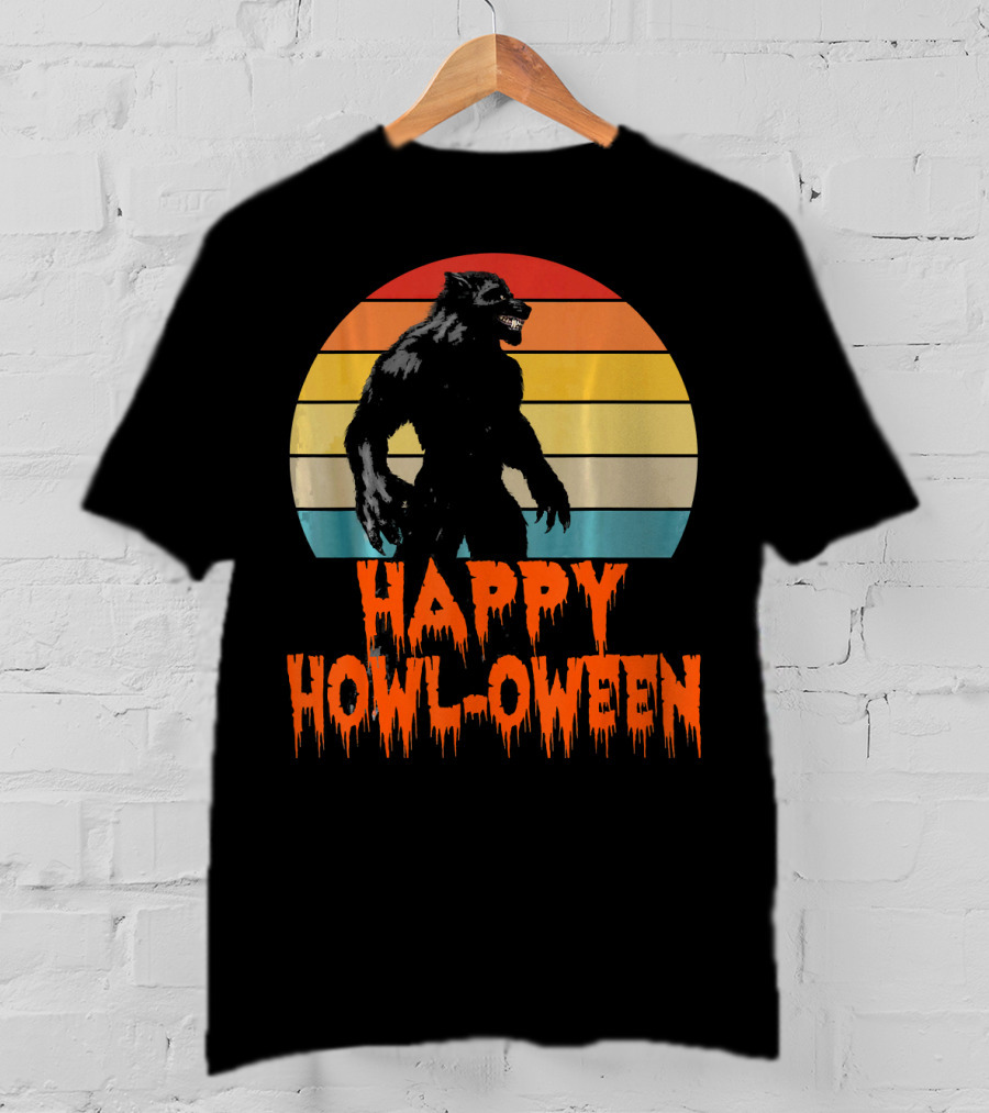 Happy Howl-Oween Werewolf Vintage Werewolves Halloween Co T-Shirt