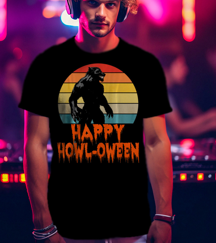 Happy Howl-Oween Werewolf Vintage Werewolves Halloween Co T-Shirt