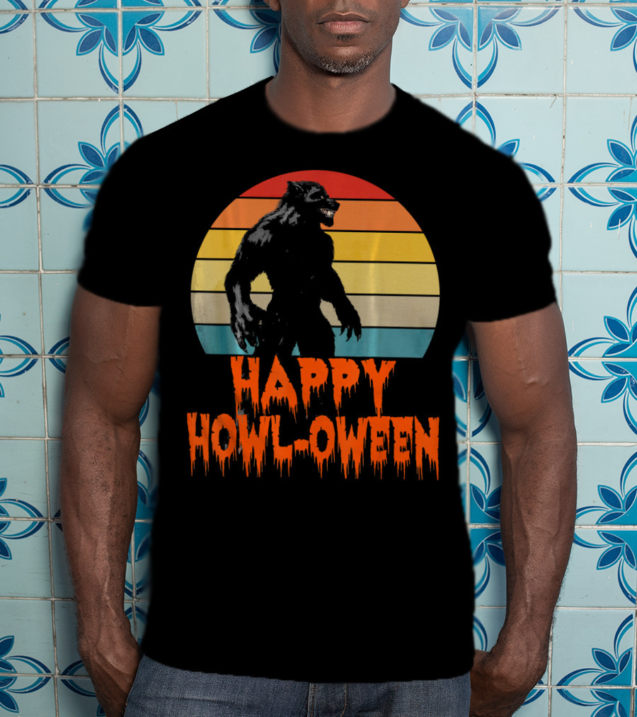 Happy Howl-Oween Werewolf Vintage Werewolves Halloween Co T-Shirt