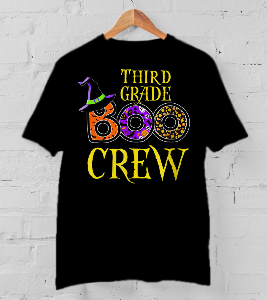 Third Grade Boo Crew Halloween Costume With Witch Hat And Spooky T-Shirt