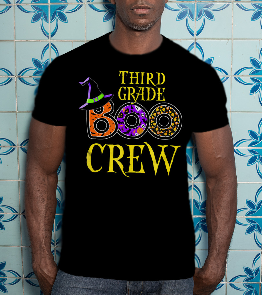 Third Grade Boo Crew Halloween Costume With Witch Hat And Spooky T-Shirt