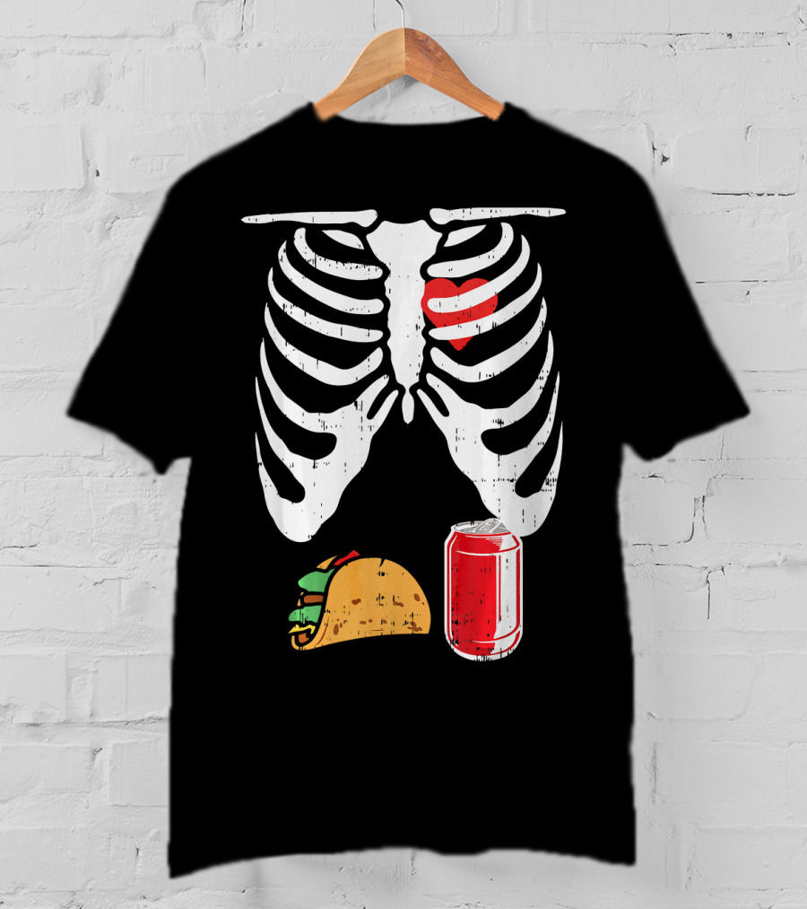 Skeleton Ribcage Heart Taco Beer Can Xray T-Shirt