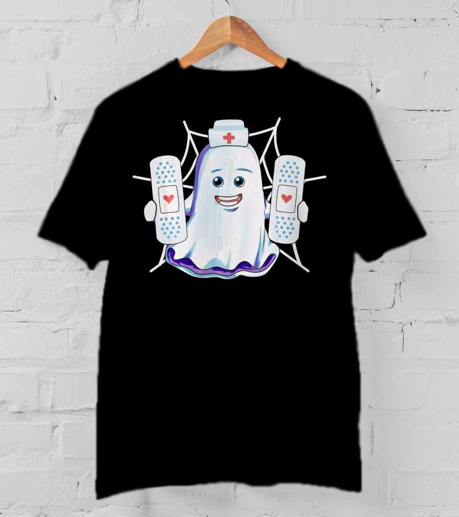 Ghost Nurse Holding Bandages With Hearts T-Shirt
