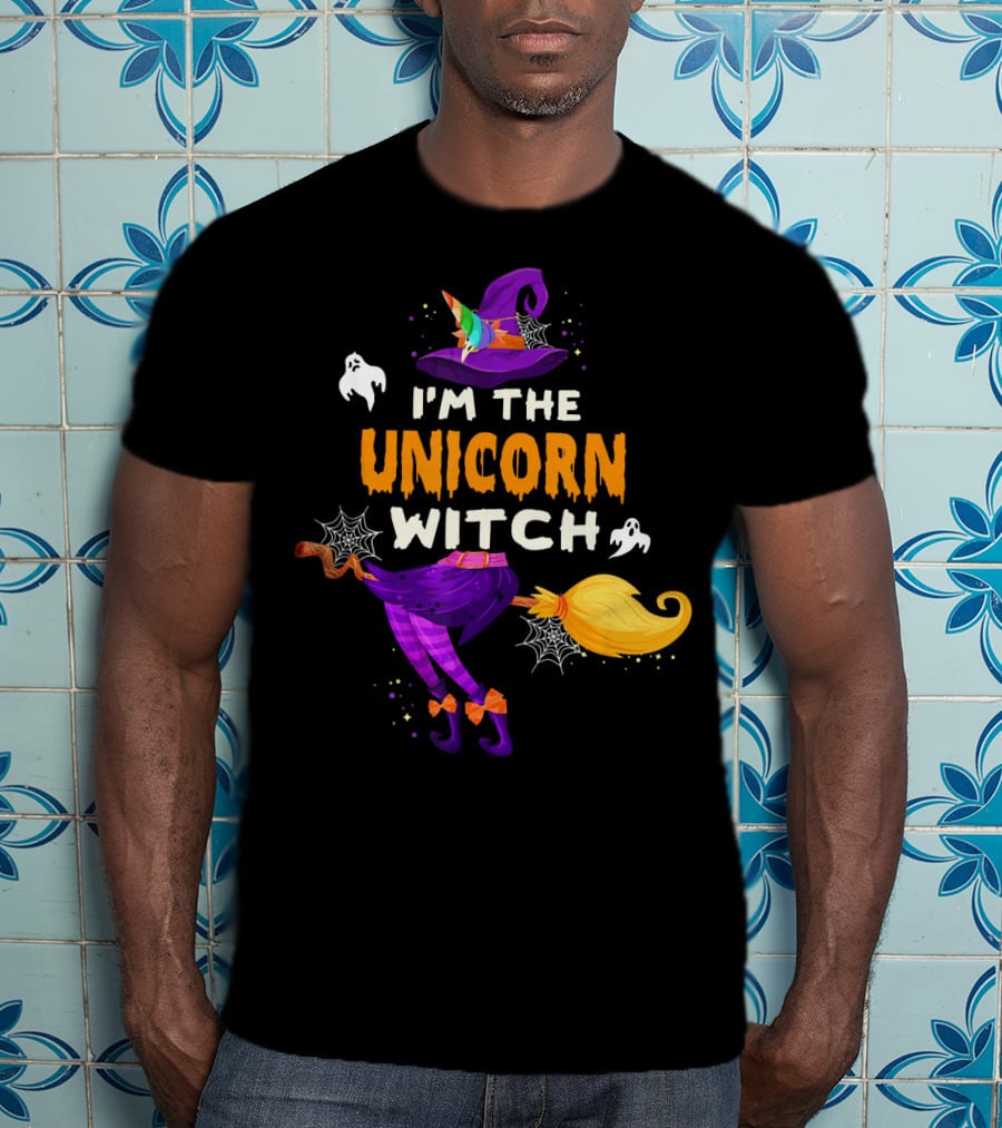 I'M THE UNICORN WITCH Halloween Ghosts Hat Broom Webs T-Shirt