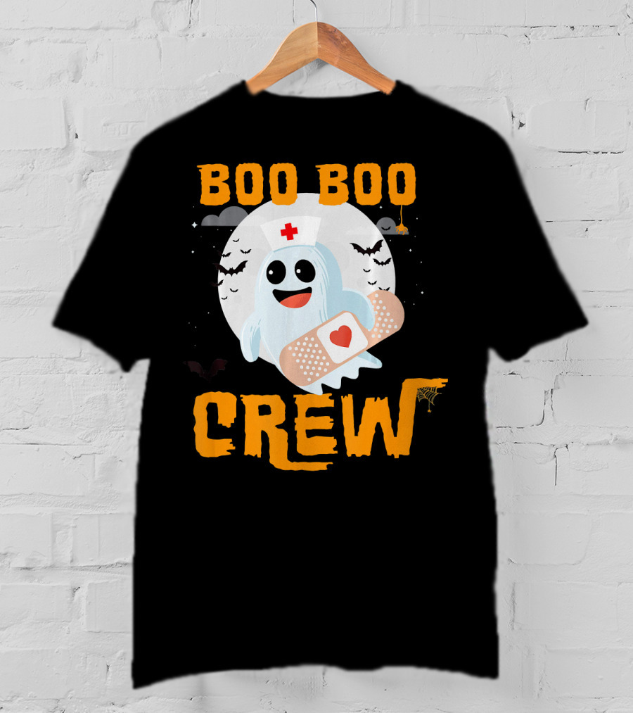 Boo Boo Crew Nurse Ghost Halloween Bandage Spooky Bat Moon Costume T-Shirt