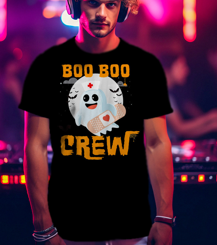 Boo Boo Crew Nurse Ghost Halloween Bandage Spooky Bat Moon Costume T-Shirt