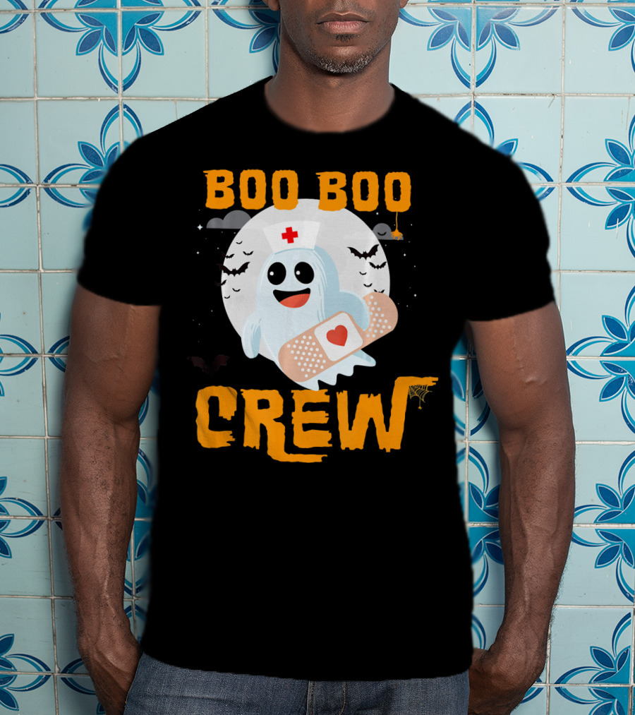 Boo Boo Crew Nurse Ghost Halloween Bandage Spooky Bat Moon Costume T-Shirt