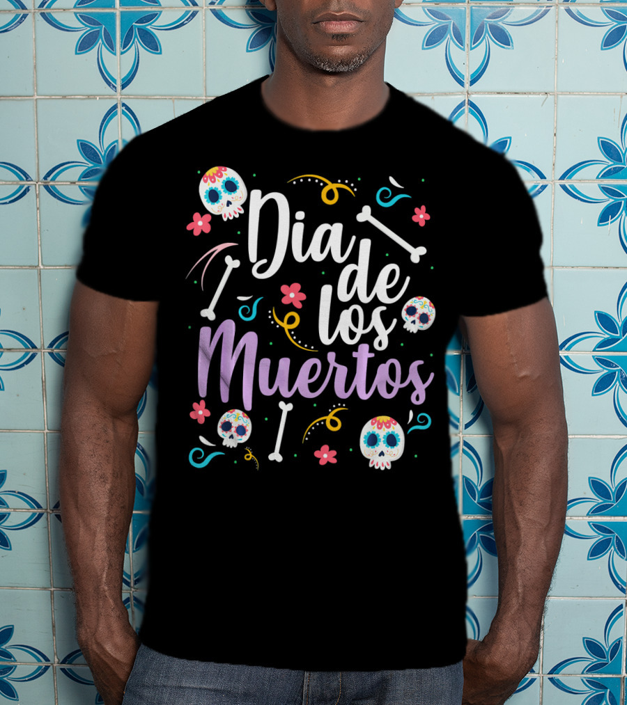 Dia De Los Muertos Colorful Sugar Skulls And Bones T-Shirt