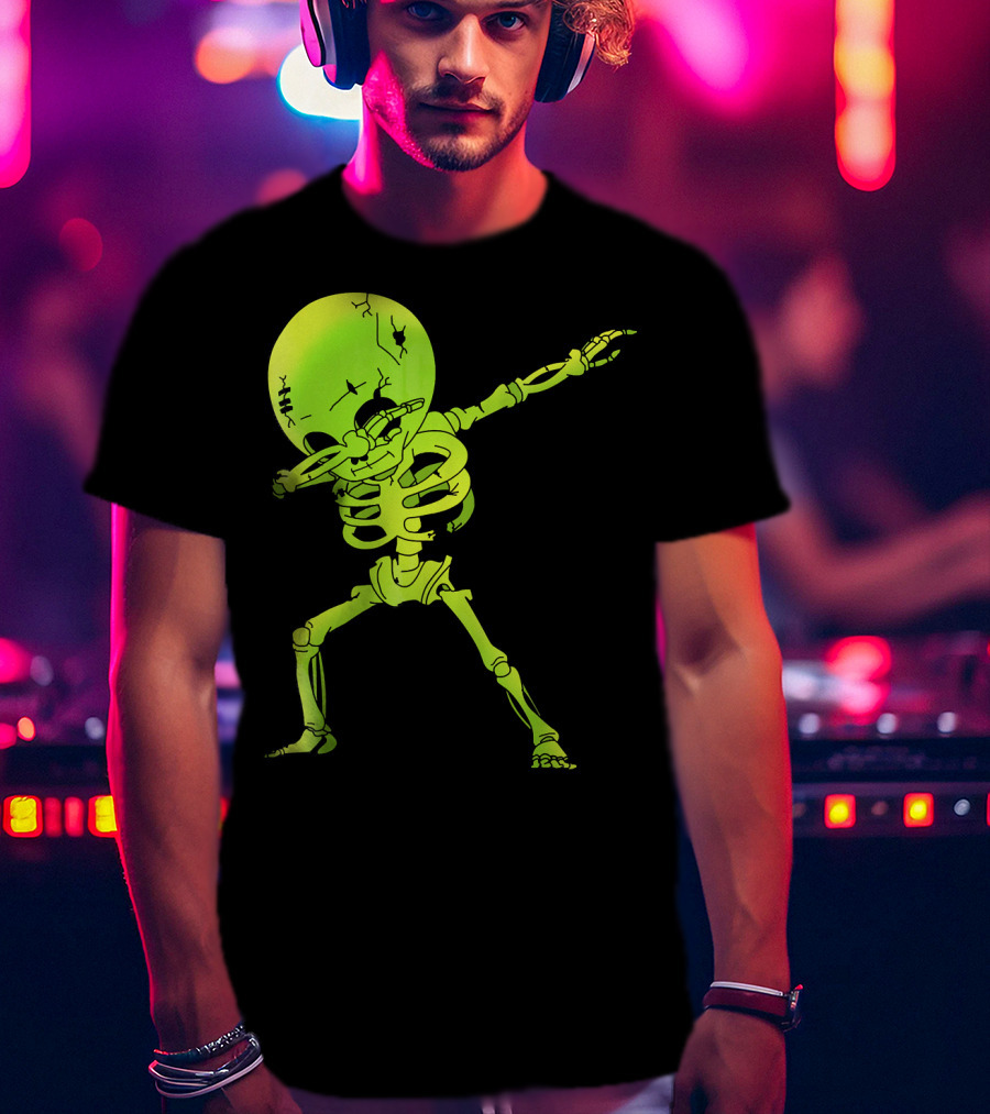 Skeleton Dabbing Zombie Halloween Moon T-Shirt