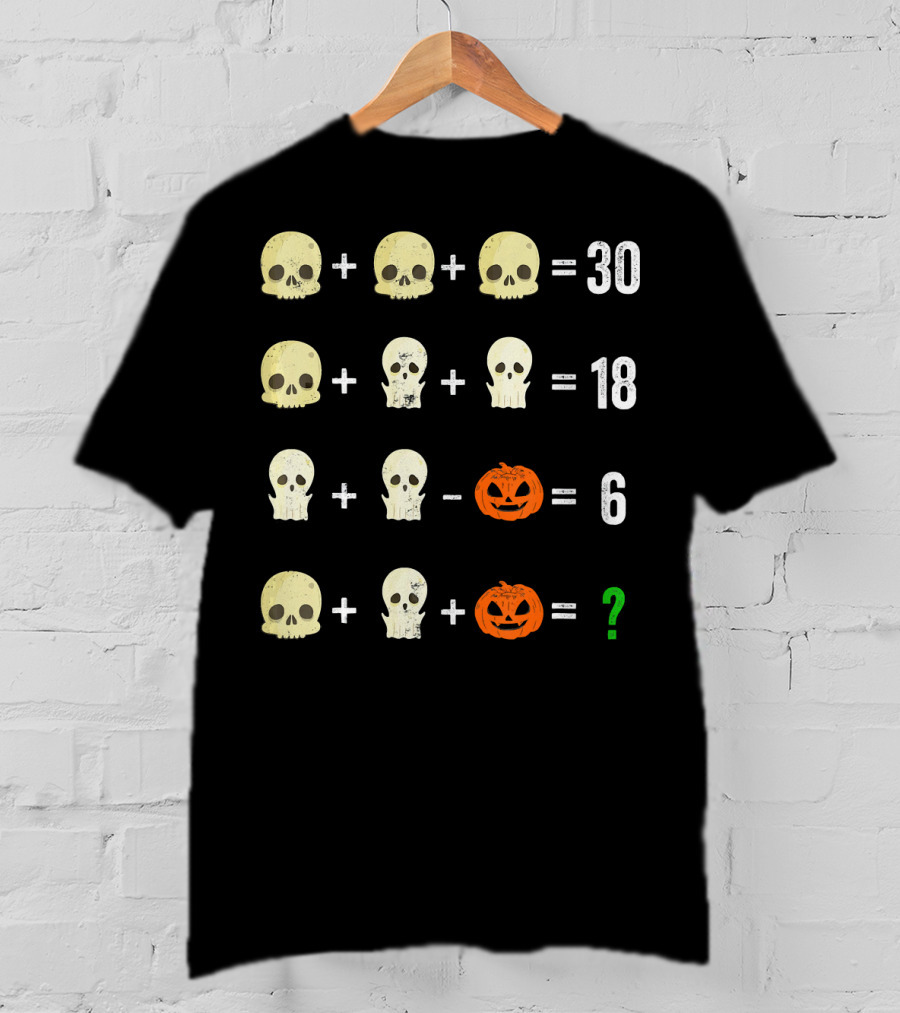 Math Puzzle Halloween Skulls And Pumpkins Calculation Challenge T-Shirt