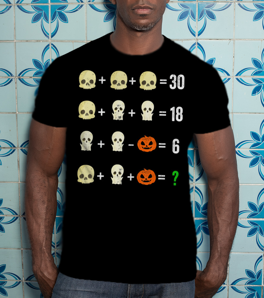 Math Puzzle Halloween Skulls And Pumpkins Calculation Challenge T-Shirt
